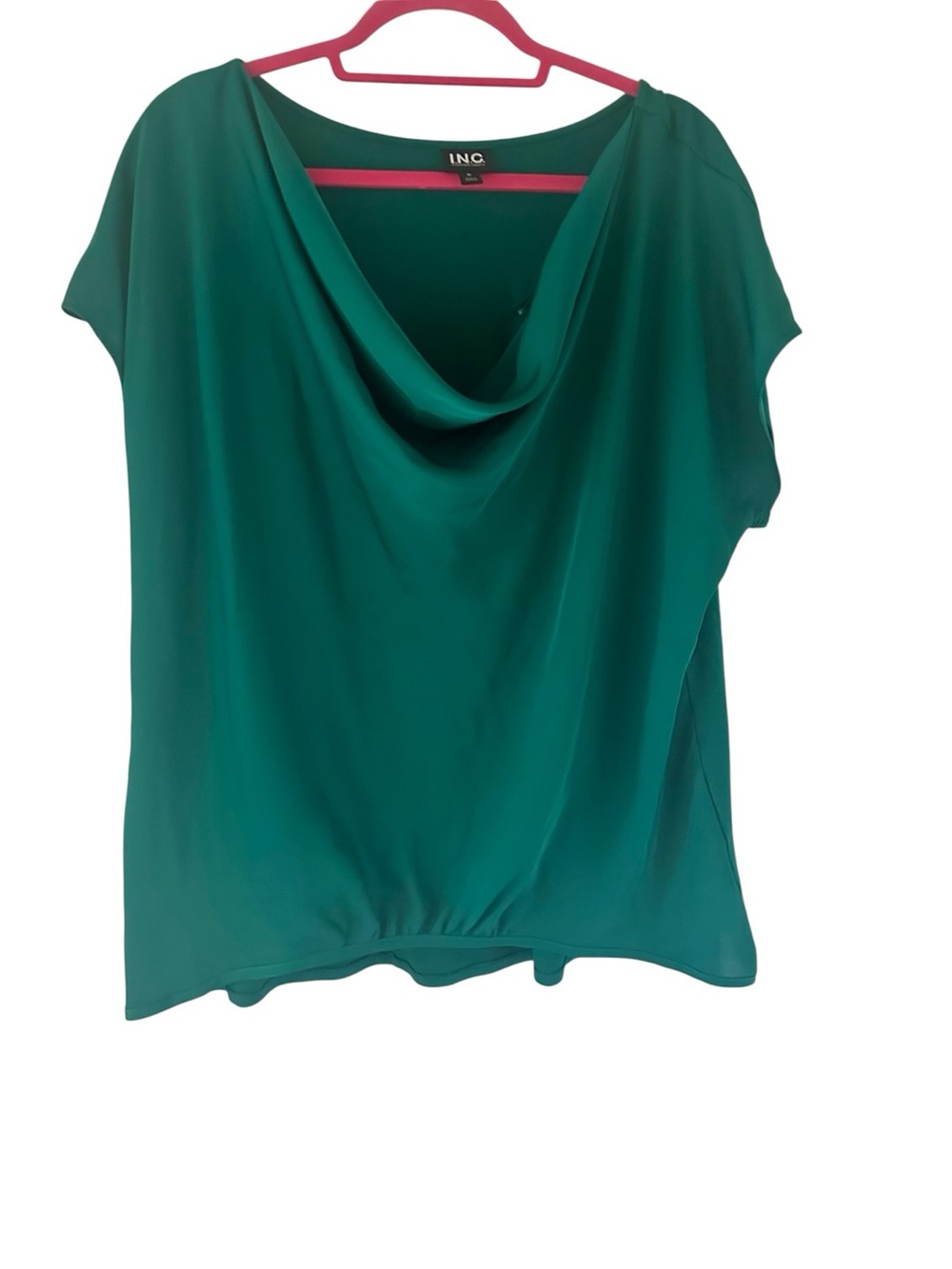 INC International Concepts Women’s Teal Green Cowl Neck Blouse - Picture 2 of 5
